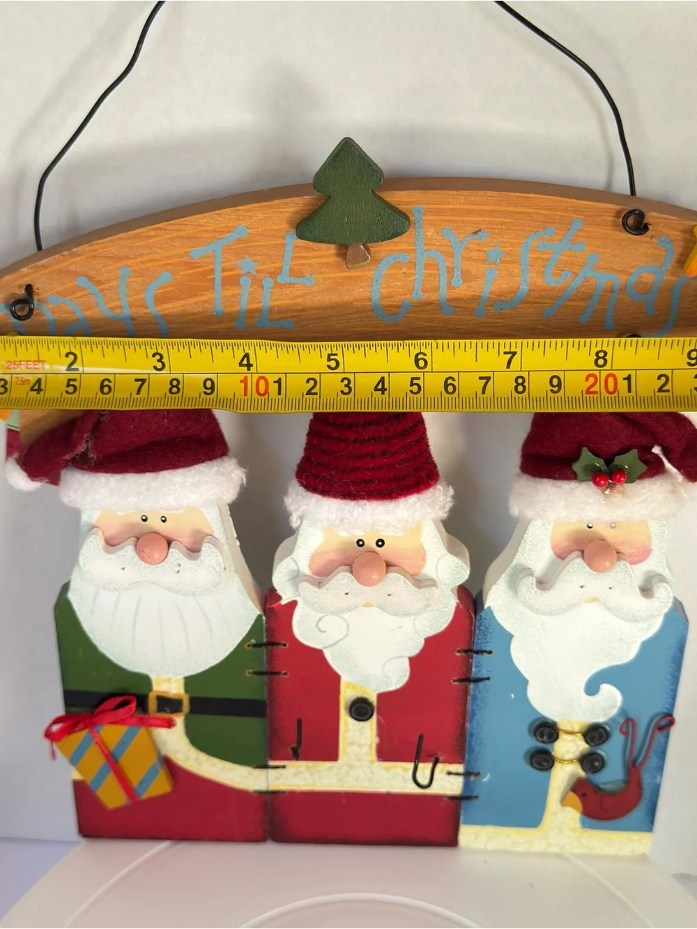 Holiday 'Days Til Christmas' Santa Countdown Wall Hanging - Red, Green, Blue Vtg